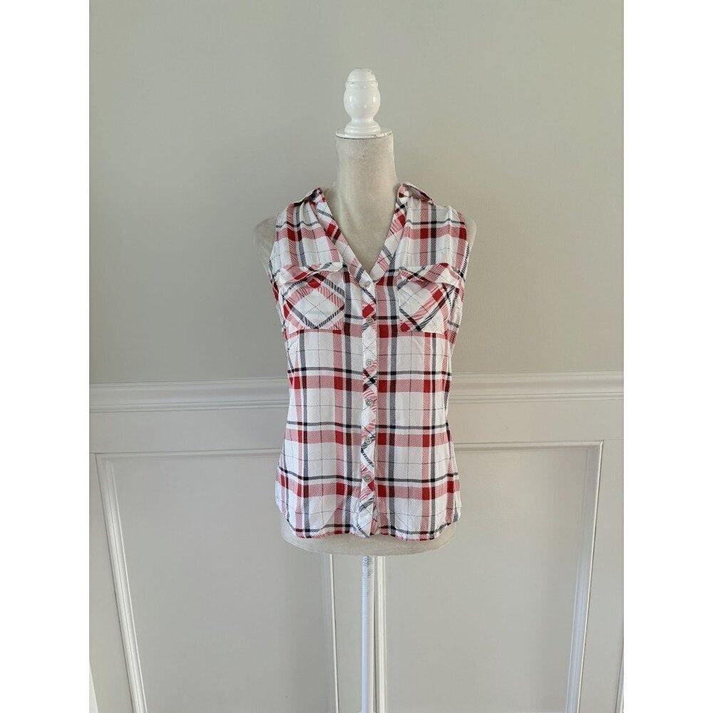 Soho Jeans Sleeveless Plaid Collared Button-Down Top Size S